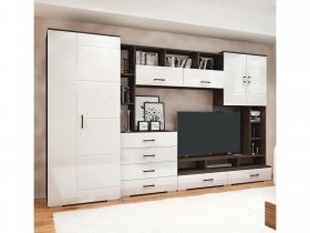 Стенка Коста МДФ (дуб венге/белый глянец) в Красноярске - krasnoyarsk.mebel-nsk.ru | фото